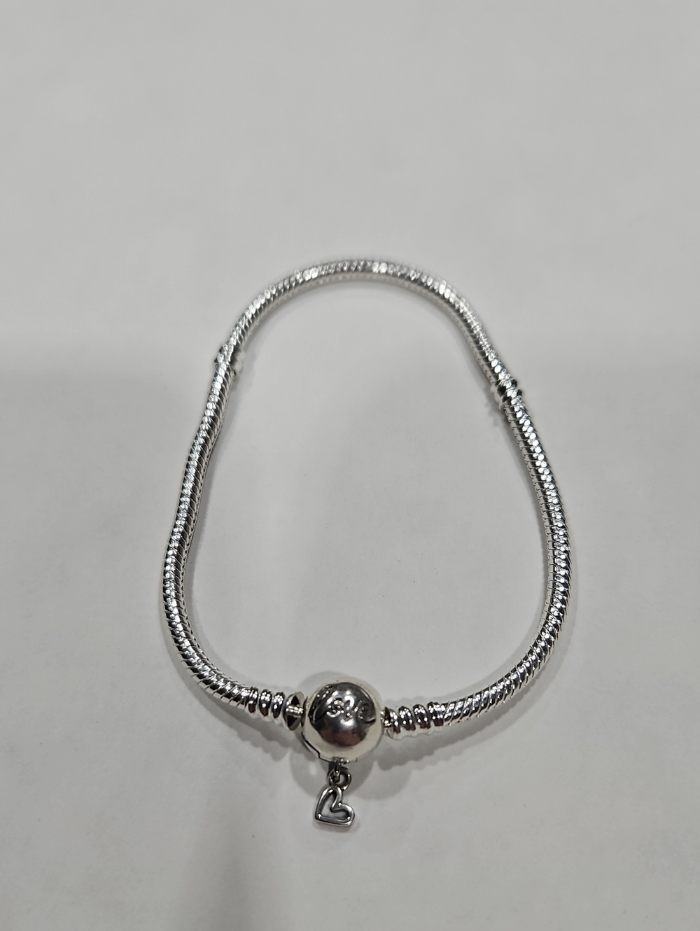 925 Sterling Silver Snake Chain Charm Bracelet Love Engraved Heart Pandora Style